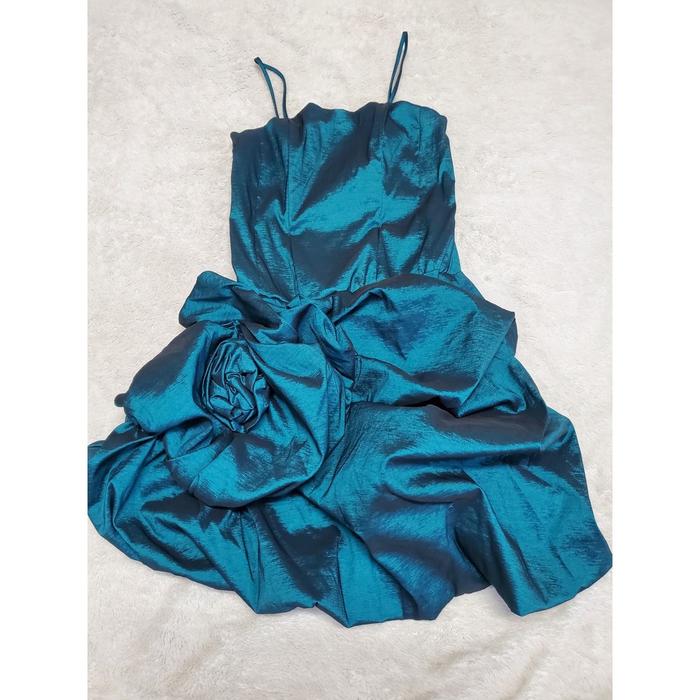 Vintage Cindy 1980s Teal Bubble Floral Party Sleeveless Dress XS‎ Statement Prom